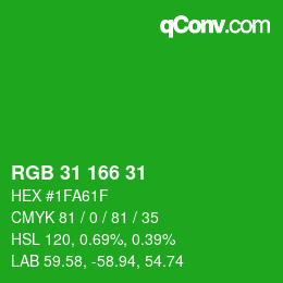 Color code: RGB 31 166 31 | qconv.com