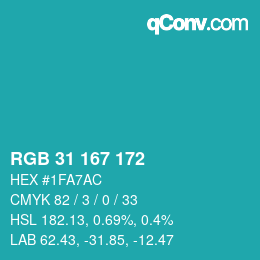 Color code: RGB 31 167 172 | qconv.com