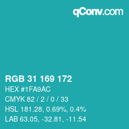 Color code: RGB 31 169 172 | qconv.com
