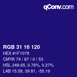 カラーコード: RGB 31 16 120 | qconv.com