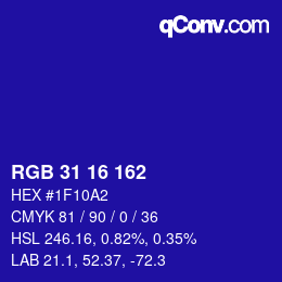 Color code: RGB 31 16 162 | qconv.com