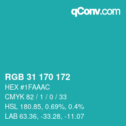 Color code: RGB 31 170 172 | qconv.com