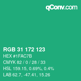 Color code: RGB 31 172 123 | qconv.com