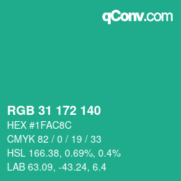 Color code: RGB 31 172 140 | qconv.com