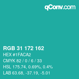 Color code: RGB 31 172 162 | qconv.com