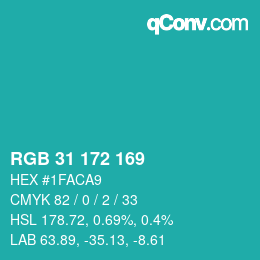 Color code: RGB 31 172 169 | qconv.com