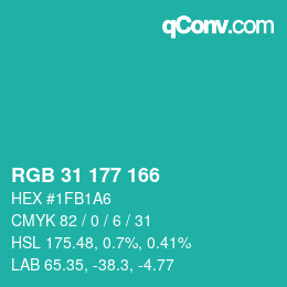 Color code: RGB 31 177 166 | qconv.com
