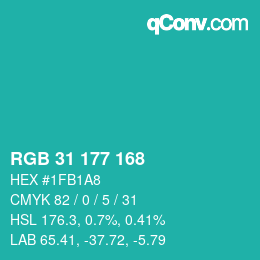Color code: RGB 31 177 168 | qconv.com