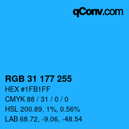 Color code: RGB 31 177 255 | qconv.com