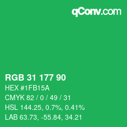Color code: RGB 31 177 90 | qconv.com