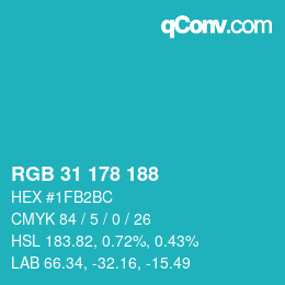 Color code: RGB 31 178 188 | qconv.com