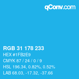 Color code: RGB 31 178 233 | qconv.com