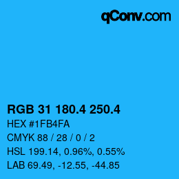 カラーコード: RGB 31 180.4 250.4 | qconv.com