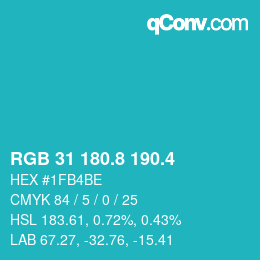 カラーコード: RGB 31 180.8 190.4 | qconv.com