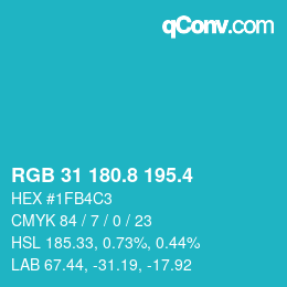 カラーコード: RGB 31 180.8 195.4 | qconv.com
