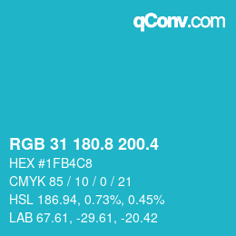 カラーコード: RGB 31 180.8 200.4 | qconv.com
