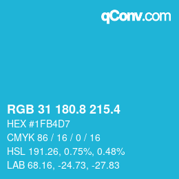 カラーコード: RGB 31 180.8 215.4 | qconv.com