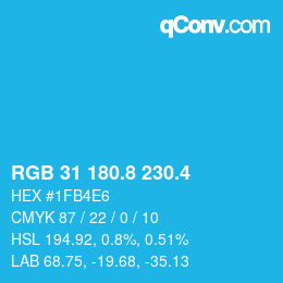カラーコード: RGB 31 180.8 230.4 | qconv.com
