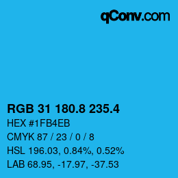 カラーコード: RGB 31 180.8 235.4 | qconv.com