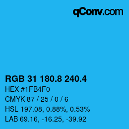 カラーコード: RGB 31 180.8 240.4 | qconv.com