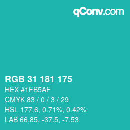 颜色代码: RGB 31 181 175 | qconv.com