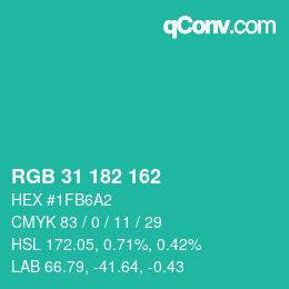 カラーコード: RGB 31 182 162 | qconv.com