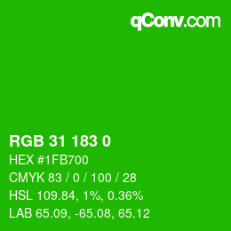 Color code: RGB 31 183 0 | qconv.com