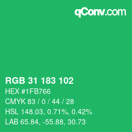Color code: RGB 31 183 102 | qconv.com