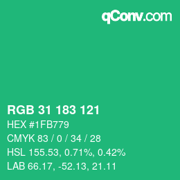 Color code: RGB 31 183 121 | qconv.com