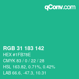 Color code: RGB 31 183 142 | qconv.com