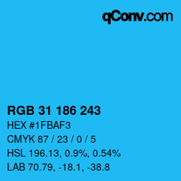 Color code: RGB 31 186 243 | qconv.com