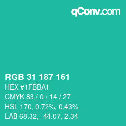 Color code: RGB 31 187 161 | qconv.com