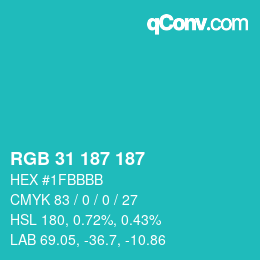 Color code: RGB 31 187 187 | qconv.com