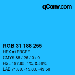 Color code: RGB 31 188 255 | qconv.com