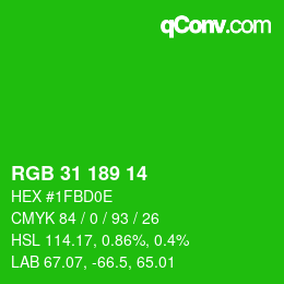 Color code: RGB 31 189 14 | qconv.com