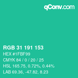 Color code: RGB 31 191 153 | qconv.com