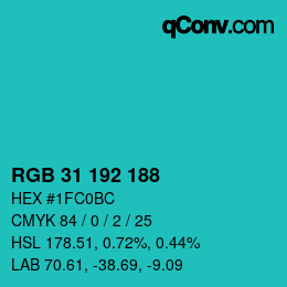 Color code: RGB 31 192 188 | qconv.com