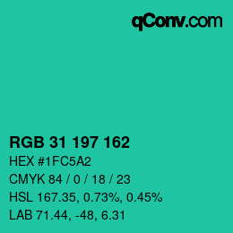 カラーコード: RGB 31 197 162 | qconv.com