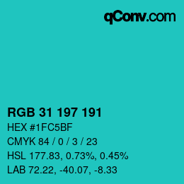 Color code: RGB 31 197 191 | qconv.com