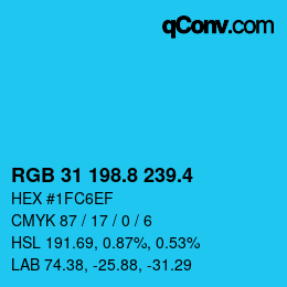 カラーコード: RGB 31 198.8 239.4 | qconv.com