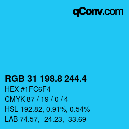 カラーコード: RGB 31 198.8 244.4 | qconv.com