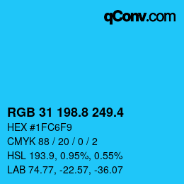 カラーコード: RGB 31 198.8 249.4 | qconv.com
