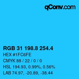 カラーコード: RGB 31 198.8 254.4 | qconv.com