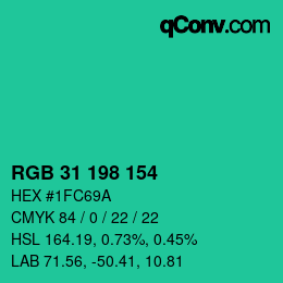 Color code: RGB 31 198 154 | qconv.com