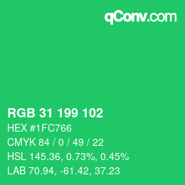 Color code: RGB 31 199 102 | qconv.com