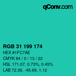 Color code: RGB 31 199 174 | qconv.com