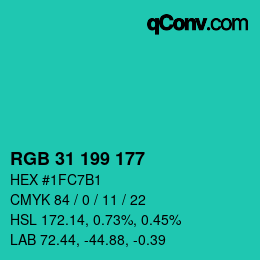 Color code: RGB 31 199 177 | qconv.com