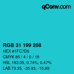 Color code: RGB 31 199 208 | qconv.com