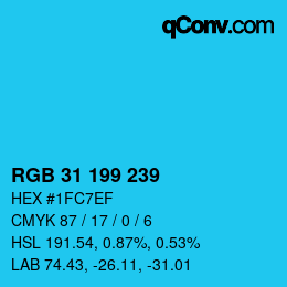 Color code: RGB 31 199 239 | qconv.com