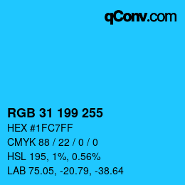 Color code: RGB 31 199 255 | qconv.com